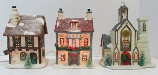 Christmas Valley Set 3 Hollyshire Place Lighted Village Church Bakery