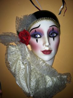 Clay Art Ceramic Mask Red Rose Pierrot Hand Numbered