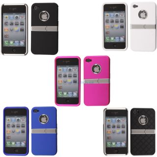Clip on Plating Plastic Hard Case Cover Chrome with Stand for iPhone 4