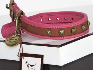 Coach Pink Saddle Leather Gold Pyramid Studs Dog Collar Extra Small XS