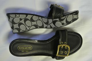 COACH Simone 9.5 Sandals Sexy Wedge Heels Signature Black C Logos