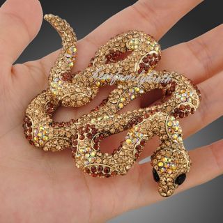 Clear Topaz Rhinestone Swarovski Crystal Snake Brooch Pin Necklace