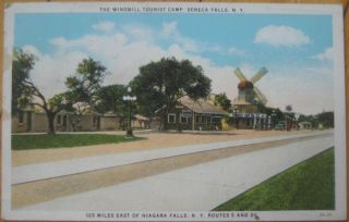 1938 Postcard Windmill Tourist Camp Seneca Falls NY