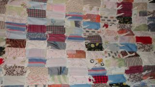 handmade scrap quilt with yarn ties handsewn rectangle multicolored