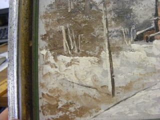 Vintage Oil Painting Country Winter Church Road Scene