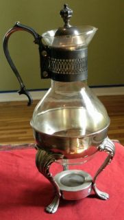 Vintage Glass Silver Coffee Tea Carafe Warmer Decanter