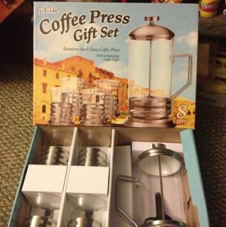 Coffee Press Gift Set French 8 Cup Stainless Press with 4 Matching