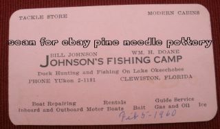 Old Clewiston FL Johnsons Fishing Camp Boats Business Card Lake