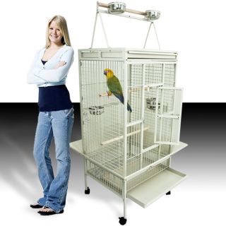 Large White Parrot Bird Cockatiel Parakeet Finch Cage Playtop Gym