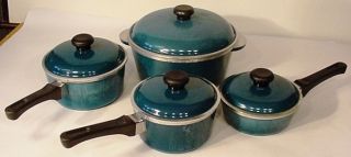Pc Set Club Aluminum Cookware Teal Pots Pans Vintage Used Very Rare