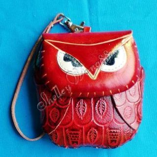 Owl Leather Coin Change Wristlet Purse Wallet Mini Bag