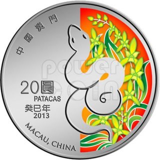 SNAKE Lunar Year 1 Oz Silver Proof Coin 20 Patacas Macau 2013