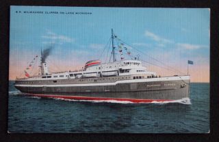 1940s s s Milwaukee Clipper SHIP Linen Muskegon MI PC