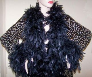 Exotic Dramatic Feather Coat Blk Velvet Gold Hearts Floor Length Sexy