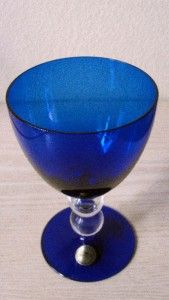  block crystal cobalt blue wine goblet stem glass hand blown cut 6 5 h