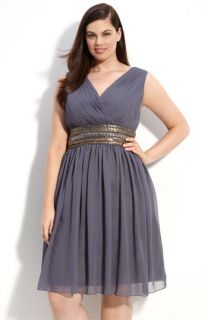 JS Boutique Beaded Waist Chiffon Dress (Plus)