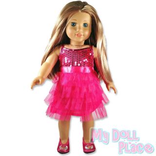 Doll clothes fit American Girl * Hot Pink Dress Ruffles Sequins Fancy