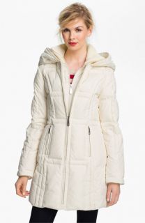 Vince Camuto Knit Trim Quilted Walking Coat