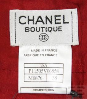 Chanel 2pc Red Wool Gold Clover Jacket & Skirt Suit 98A Size 38