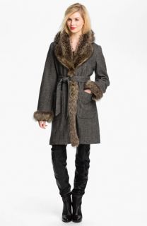 Hilary Radley Wrap Coat with Genuine Raccoon Fur (Online Exclusive)