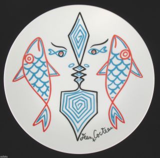 Jean Cocteau Signed Porcelain Plate Fish Design Editions DArt Made in