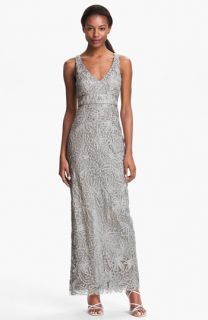 Sue Wong V Neck Embroidery & Bead Overlay Gown