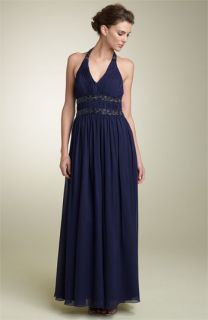 JS Boutique Beaded Chiffon Halter Gown