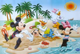 Disney Beach Fun Mickey Mouse Donald Duck Burying Goofy Poster from
