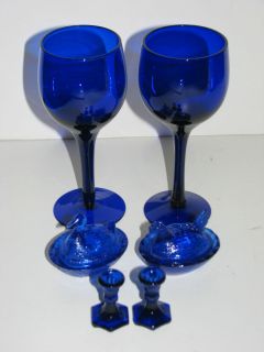 Cobalt Blue Glass collect 2 wine duck rooster salt cellars taper pair