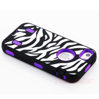 Black Zebra High Impact Combo Hard Rubber Case for iPhone 5 Gen Purple
