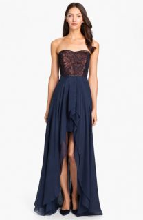 Nicole Miller Strapless Jacquard Bodice High/Low Silk Gown