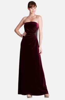 JS Boutique Strapless Side Accent Velvet Gown
