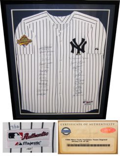 1996 New York Yankees Team Signed Framed Jersey 26 Sigs Jeter Rivera