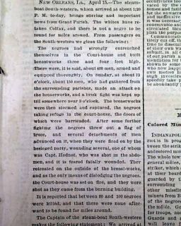 1873 Newspaper Colfax Massacre Riots Grant Parish Louisiana La Negroes