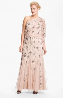 Adrianna Papell Beaded One Shoulder Gown (Plus)