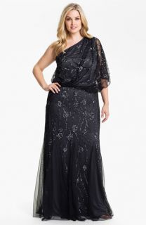 Adrianna Papell Beaded One Shoulder Gown (Plus)