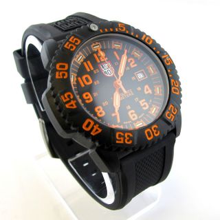 Luminox Colormark 3050 Orange Black Carbon Navy Seal Watch GREAT
