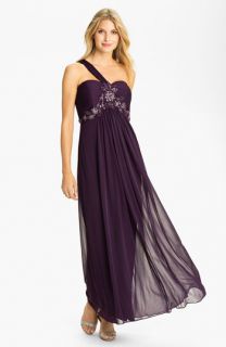 Xscape One Shoulder Embellished Mesh Gown (Petite)