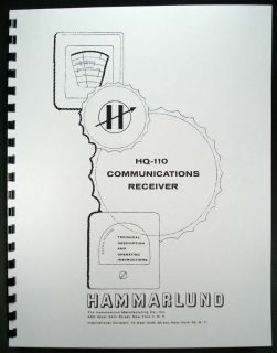 Hammarlund HQ110 HQ 110 Communications Receiver Manual