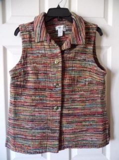 Womens Coldwater Creek Woven Vest Sz M Fall Colors Cotton Poly Rayon