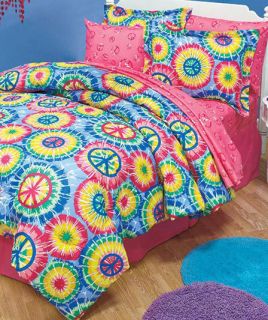 Tie Dye Peace Sign Bedding Collection Comforter Sheet Sets in Twin