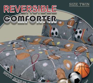 Twin Microfiber Kids Sports Gray Bedding Comforter Set