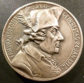  Frederick the Great Birth Bicentennial Fine Silver Medal by Karl Goetz
