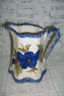 Vintage Clinchfield Cash Family Artware Pottery Flow Blue Pitcher