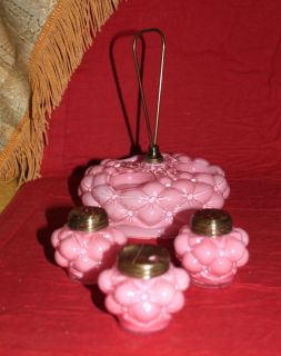  Vintage Pink Pillowed Glass Cruet Set 3 Condiments Great Cond