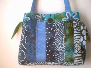 Quilted Jelly Roll Fabric Purse Tote Bag Blue Batik