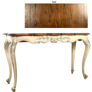 Solid Mahogany French Country Console Table Parchment Finish