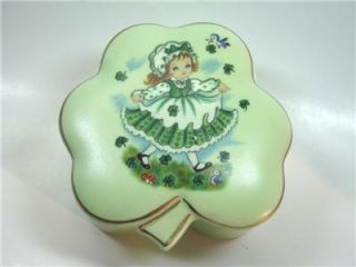 Irish Girl Ceramic Trinket Box 3 Leaf Clover Lefton