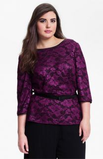 Alex Evenings Belted Stretch Lace Top (Plus)