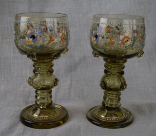  antique bohemian glass hand painted wine glasses a vibrantly colored